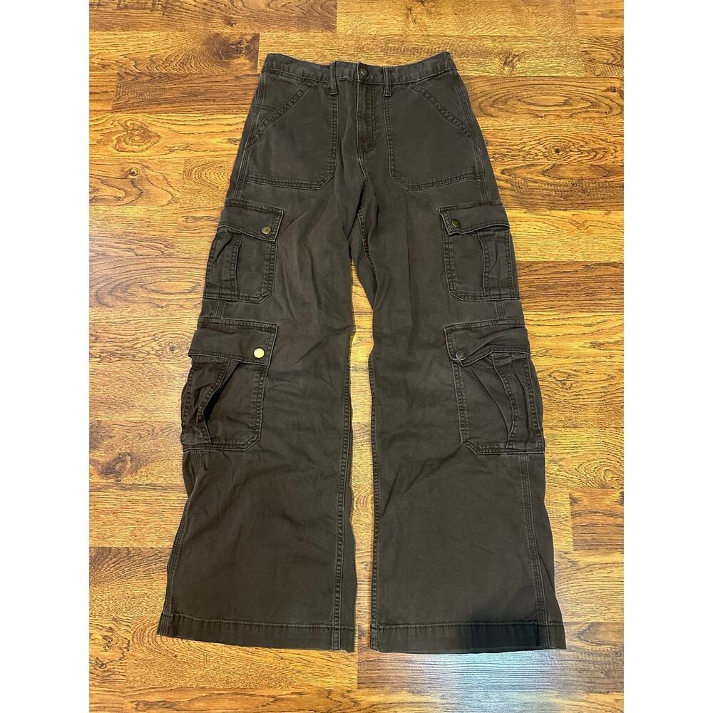 Arizona Jeans Co Wide Leg Cargo Pants Women's 6 Dark Brown Cotton Modern Cool